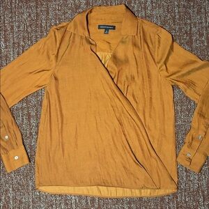 Banana Republic Wrap blouse metallic bronze rust flattering fall long sleeve